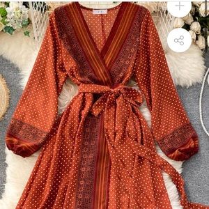Bohemian floor length wrap dress
